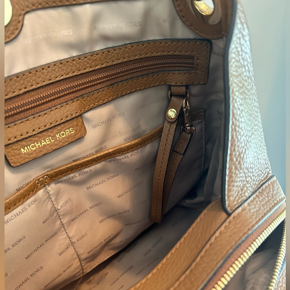 Michael Kors Raven Tote Large Shoulder Bag Acorn (brown) Pebbled Leather Gold - Picture 9 of 16